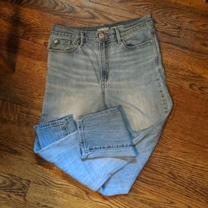 High waisted, light wash jean